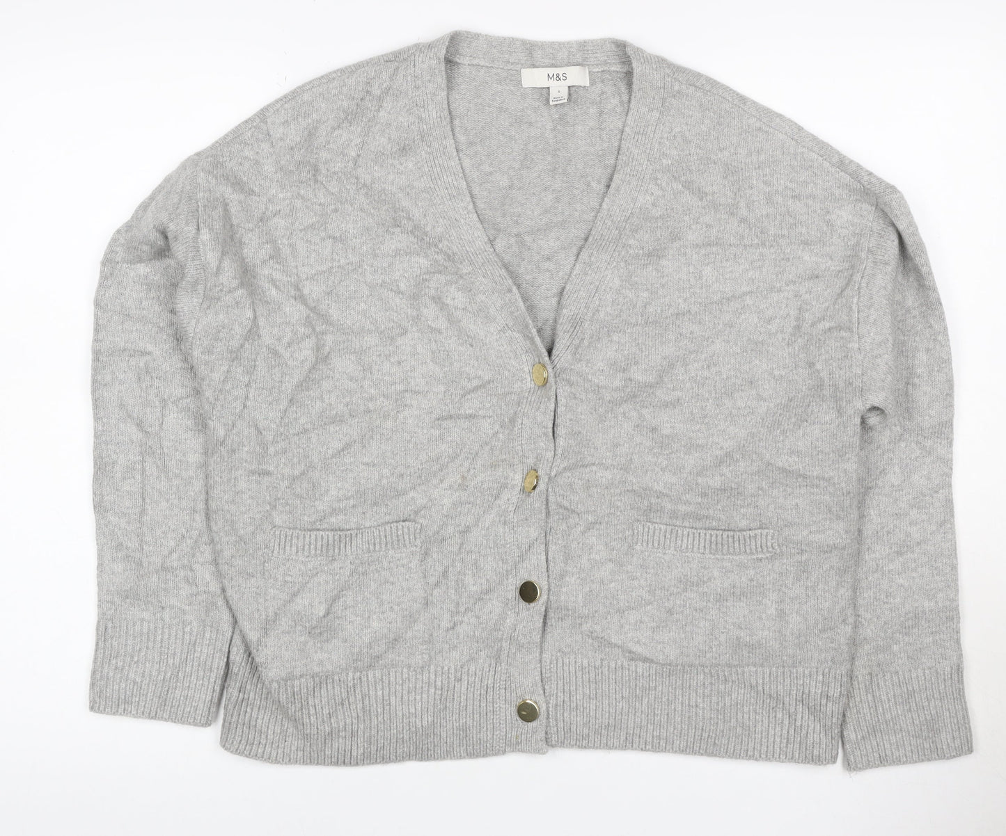 Marks & Spencer Women Grey Cashmere Wool V-Neck Cardigan Size 10
