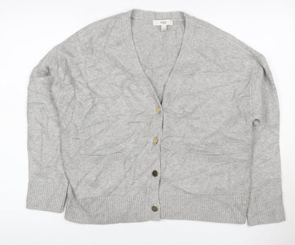 Marks & Spencer Women Grey Cashmere Wool V-Neck Cardigan Size 10