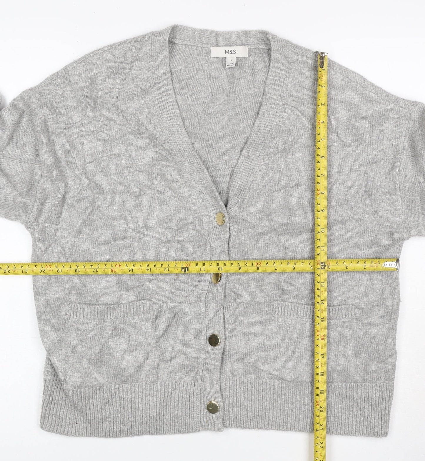 Marks & Spencer Women Grey Cashmere Wool V-Neck Cardigan Size 10