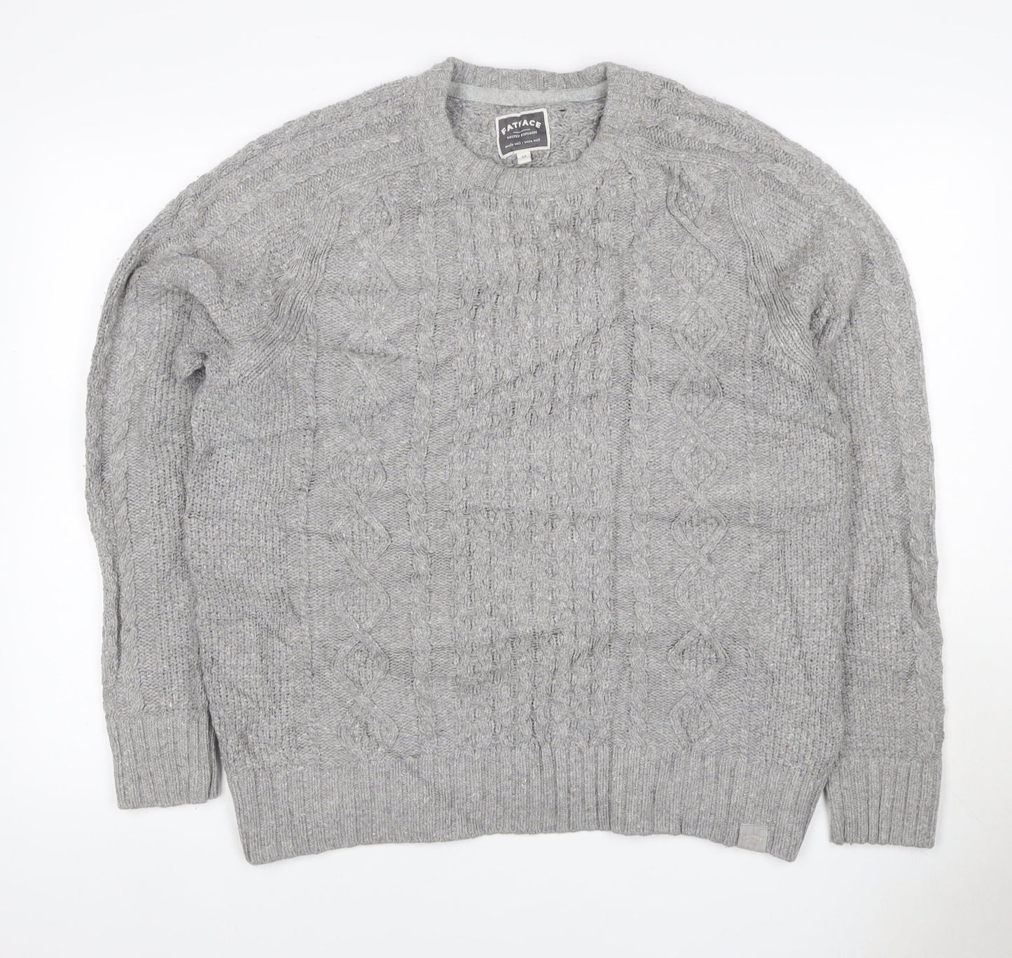 FatFace Women Grey M Cable Knit Cotton Crew Neck Pullover Jumper