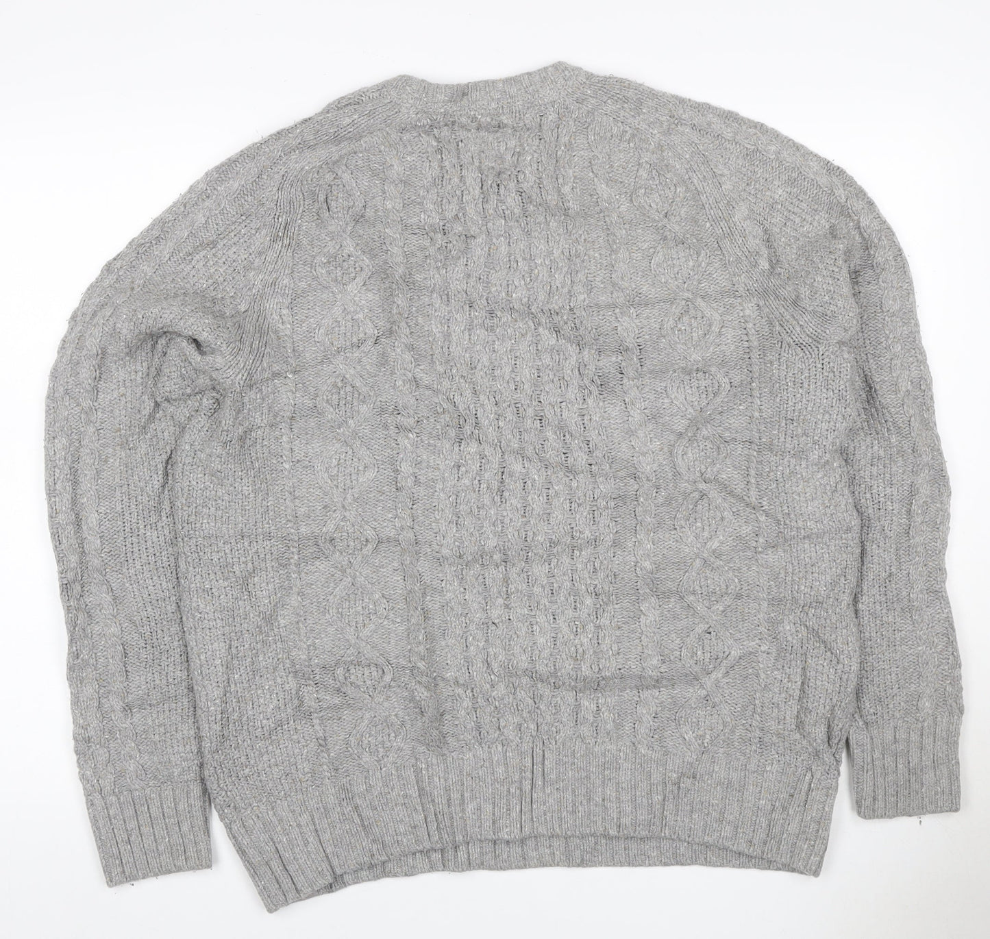 FatFace Women Grey M Cable Knit Cotton Crew Neck Pullover Jumper