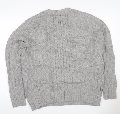 FatFace Women Grey M Cable Knit Cotton Crew Neck Pullover Jumper