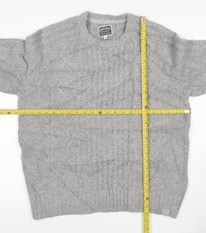 FatFace Women Grey M Cable Knit Cotton Crew Neck Pullover Jumper