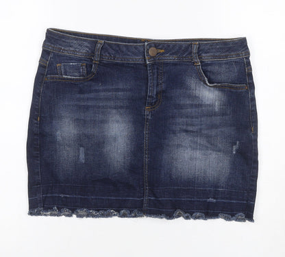 DP Denim Women’s Blue UK 12 Stretch Pencil Mini Skirt Raw Hem