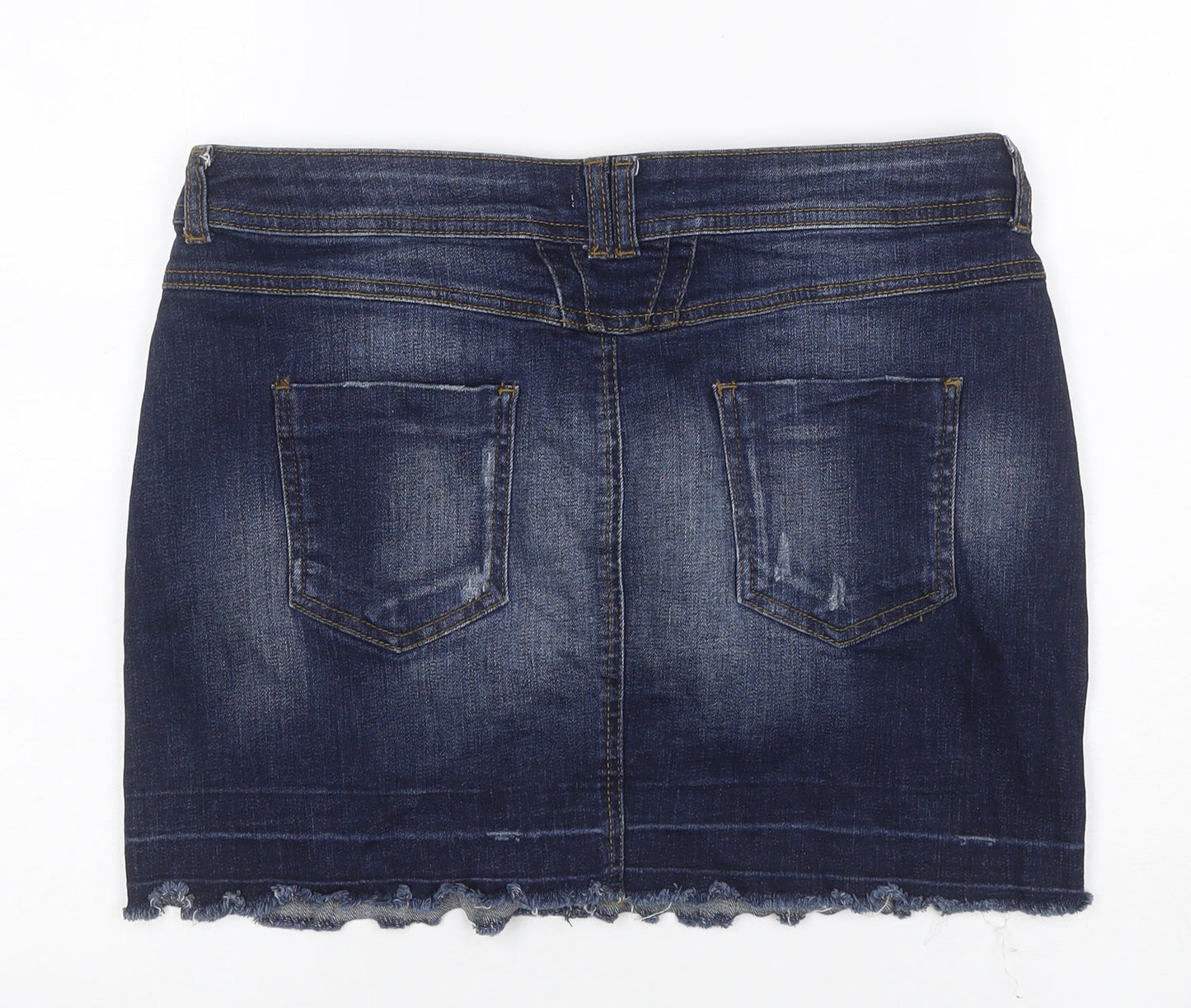 DP Denim Women’s Blue UK 12 Stretch Pencil Mini Skirt Raw Hem
