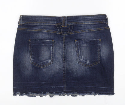 DP Denim Women’s Blue UK 12 Stretch Pencil Mini Skirt Raw Hem