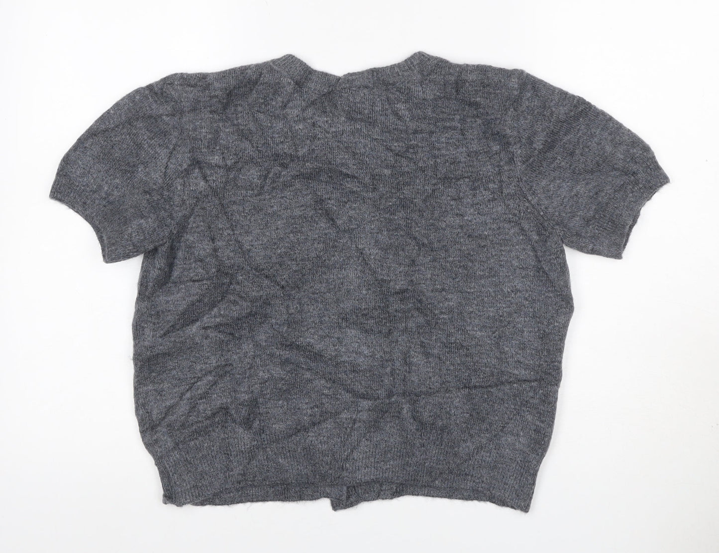 Marks and Spencer Women Grey M Beaded Rhinestone Short Sleeve Cardigan