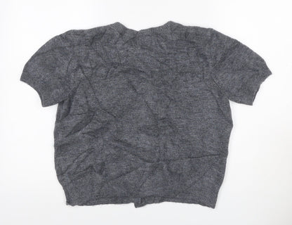 Marks and Spencer Women Grey M Beaded Rhinestone Short Sleeve Cardigan