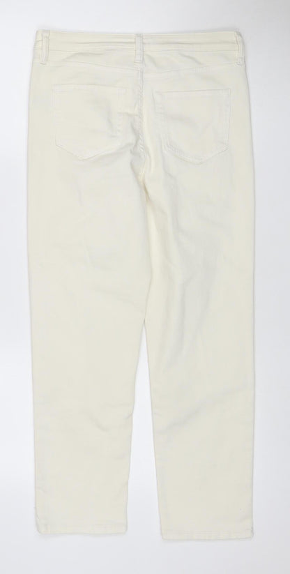 M&S Women Ivory Size 10 Short Straight Stretch Jeans 5 Pocket