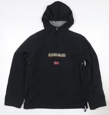 Napapijri Women’s Black UK 16 Hooded Fleece-Lined 1/4 Zip Anorak Jacket