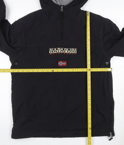 Napapijri Women’s Black UK 16 Hooded Fleece-Lined 1/4 Zip Anorak Jacket