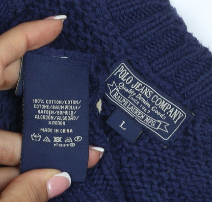 Polo Jeans Ralph Lauren Women Blue L Cable Knit High Neck Vest