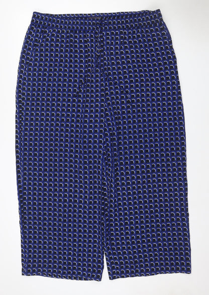Marks & Spencer Women Blue Geometric Wide-Leg Trousers UK 22 Short