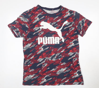 Puma Men's Red Blue Camo Logo Graphic Crew Neck T-Shirt Size L
