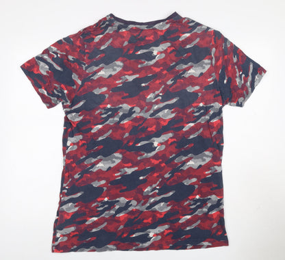 Puma Men's Red Blue Camo Logo Graphic Crew Neck T-Shirt Size L