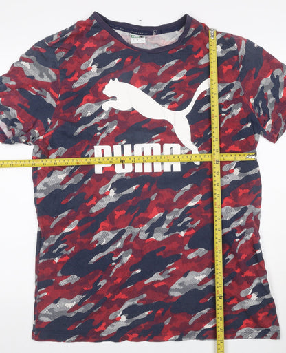 Puma Men's Red Blue Camo Logo Graphic Crew Neck T-Shirt Size L