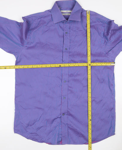 Next Men's Blue Pink Striped 16.5 Tailored Fit Cotton Shirt