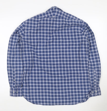 T.M. Lewin Men's Blue Plaid Egyptian Cotton Button-Down Shirt M