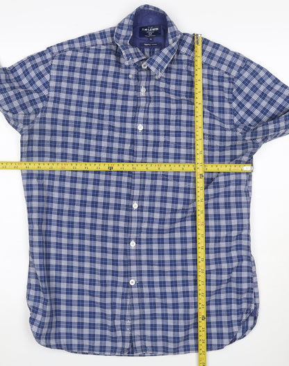 T.M. Lewin Men's Blue Plaid Egyptian Cotton Button-Down Shirt M