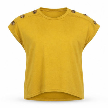 Blue Vanilla Women Yellow S/M Button Shoulder Jersey Top