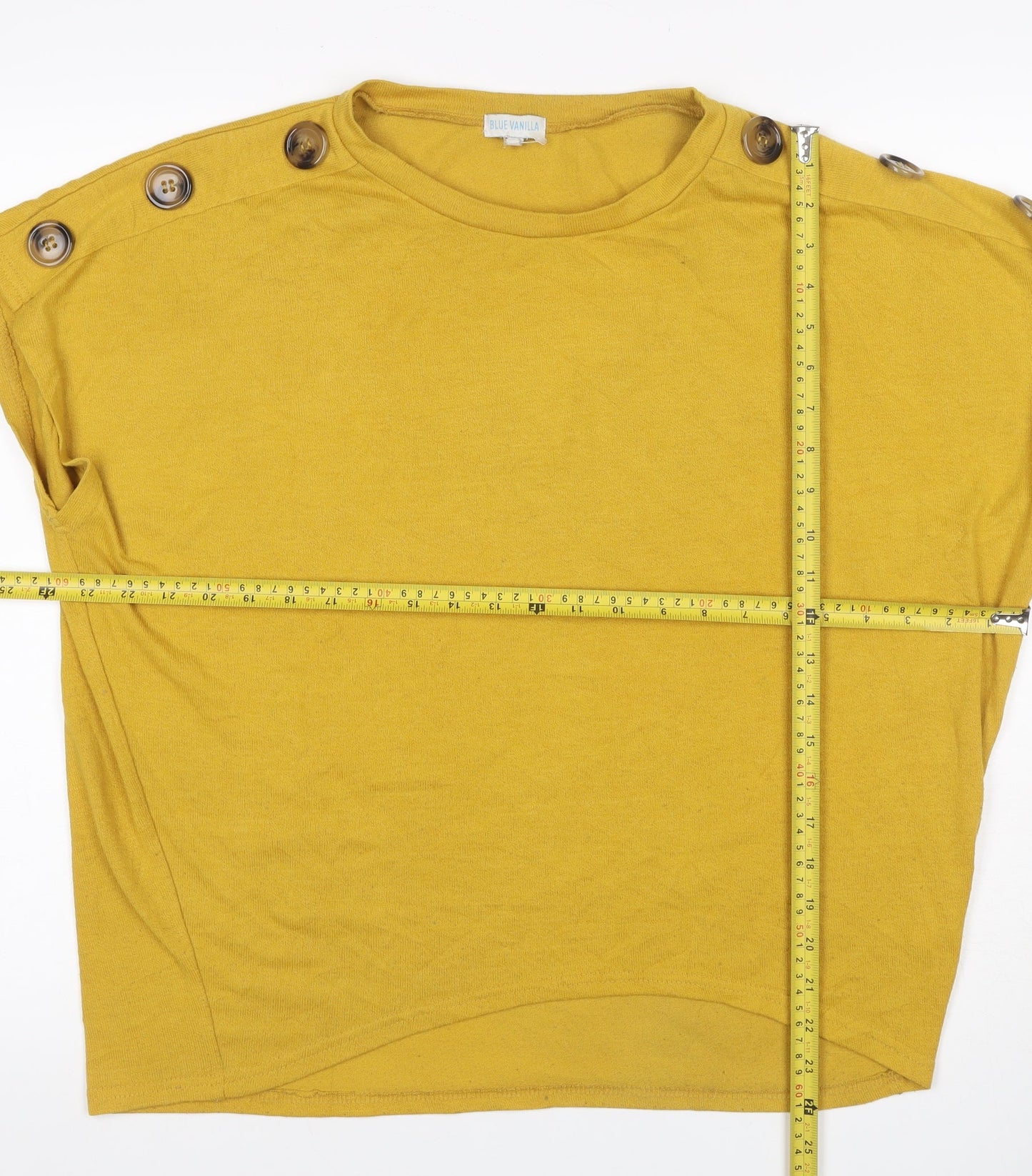 Blue Vanilla Women Yellow S/M Button Shoulder Jersey Top
