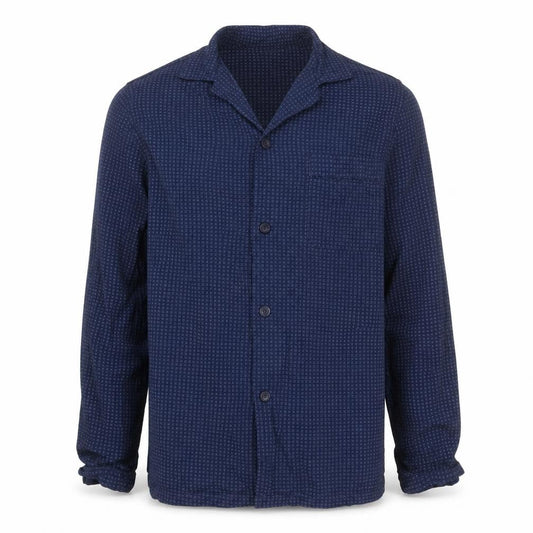 Front view of Maine New England Men's Blue S Geometric Long Sleeve Button-Up Shirt