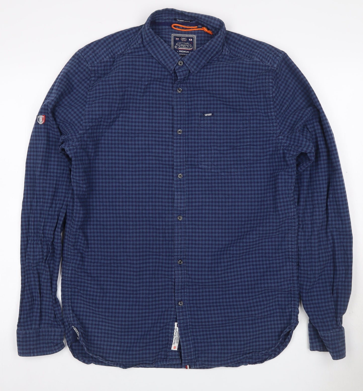 Superdry Men Blue Check Cotton Button-Up Shirt XL Long Sleeve