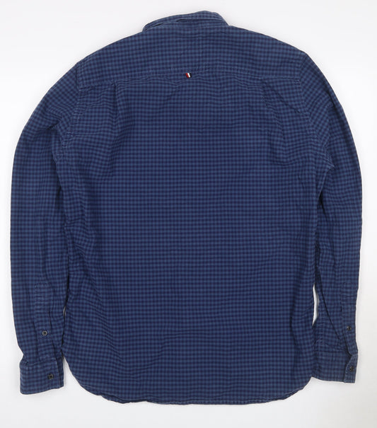 Superdry Men Blue Check Cotton Button-Up Shirt XL Long Sleeve