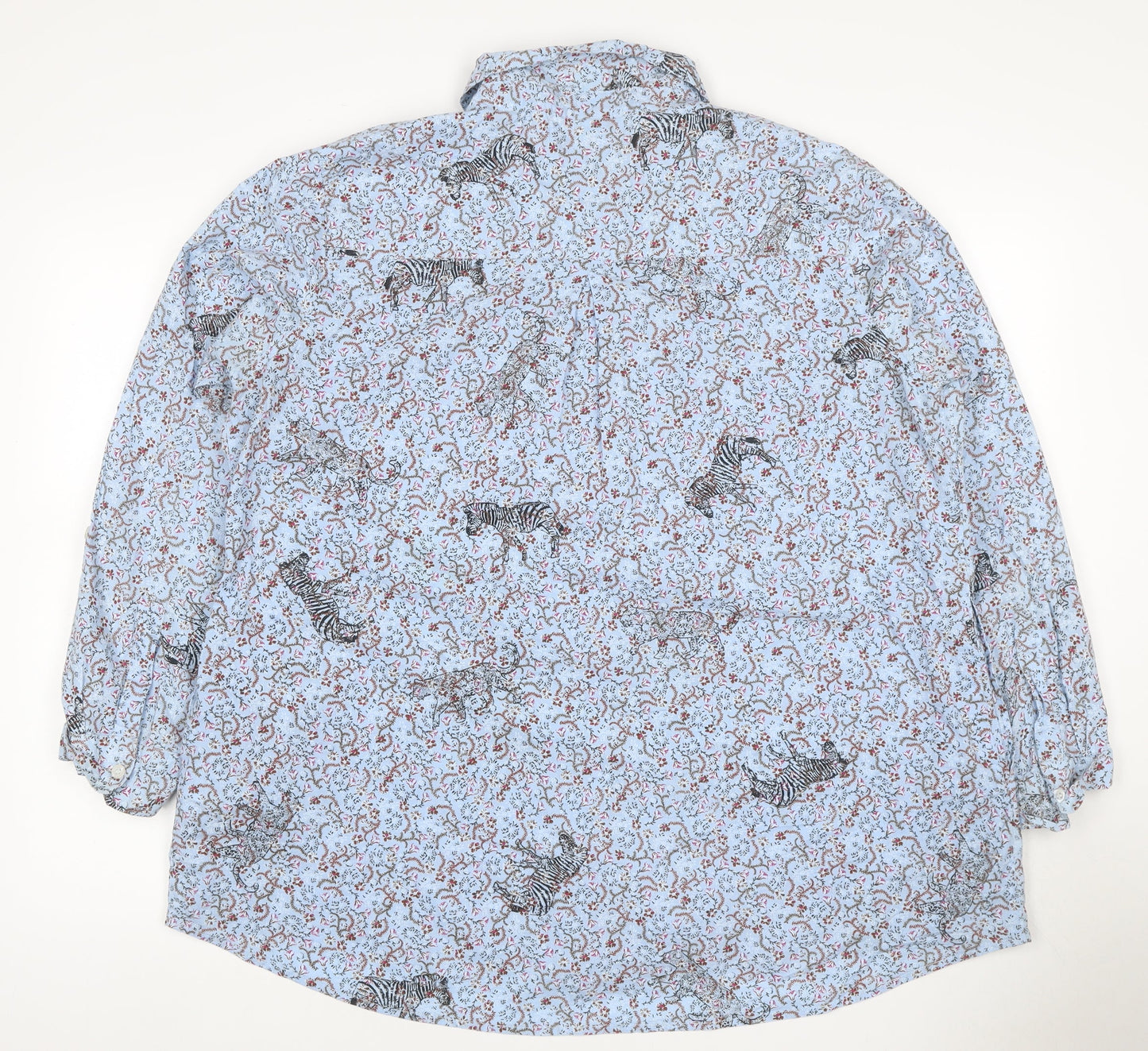 Cotton Traders Women Blue Size 20 Floral Zebra Cotton Button-Up Shirt