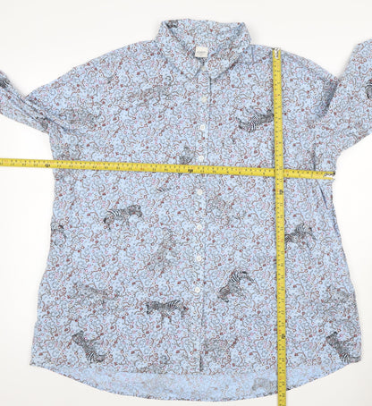 Cotton Traders Women Blue Size 20 Floral Zebra Cotton Button-Up Shirt