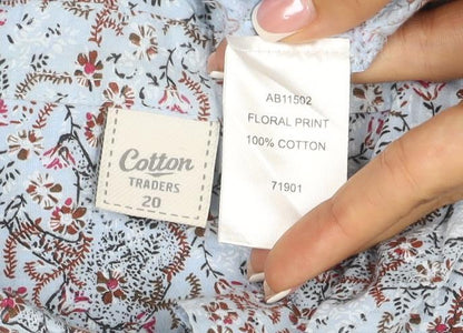 Cotton Traders Women Blue Size 20 Floral Zebra Cotton Button-Up Shirt