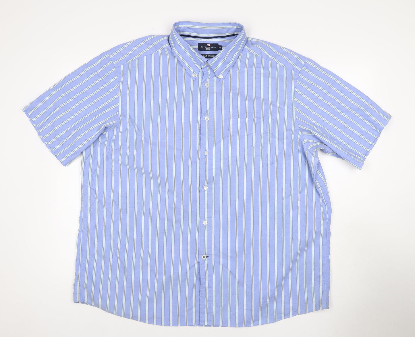 Marks and Spencer Men Blue Stripe Button Down Shirt 2XL Short Sleeve