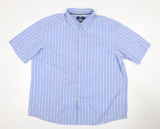 Marks and Spencer Men Blue Stripe Button Down Shirt 2XL Short Sleeve