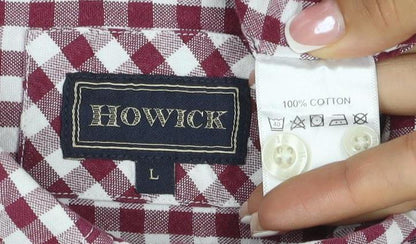 Howick Men's Red Check Cotton Button-Down Long Sleeve Shirt Size L