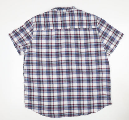 Sandstone by M&Co Men's Blue Check Cotton Short Sleeve Button-Up Shirt XL