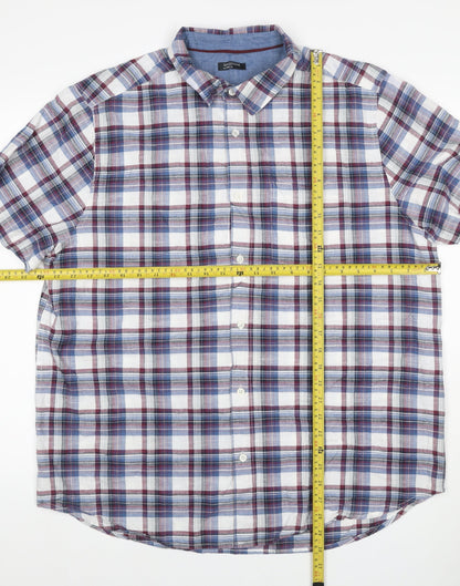 Sandstone by M&Co Men's Blue Check Cotton Short Sleeve Button-Up Shirt XL