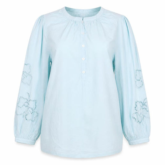 Marks & Spencer Women Blue Size 10 Cotton Embroidered Long Sleeve Tunic Blouse