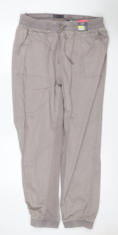 Marks & Spencer Women Grey Size 18 Regular Lyocell Cotton Jogger Trousers