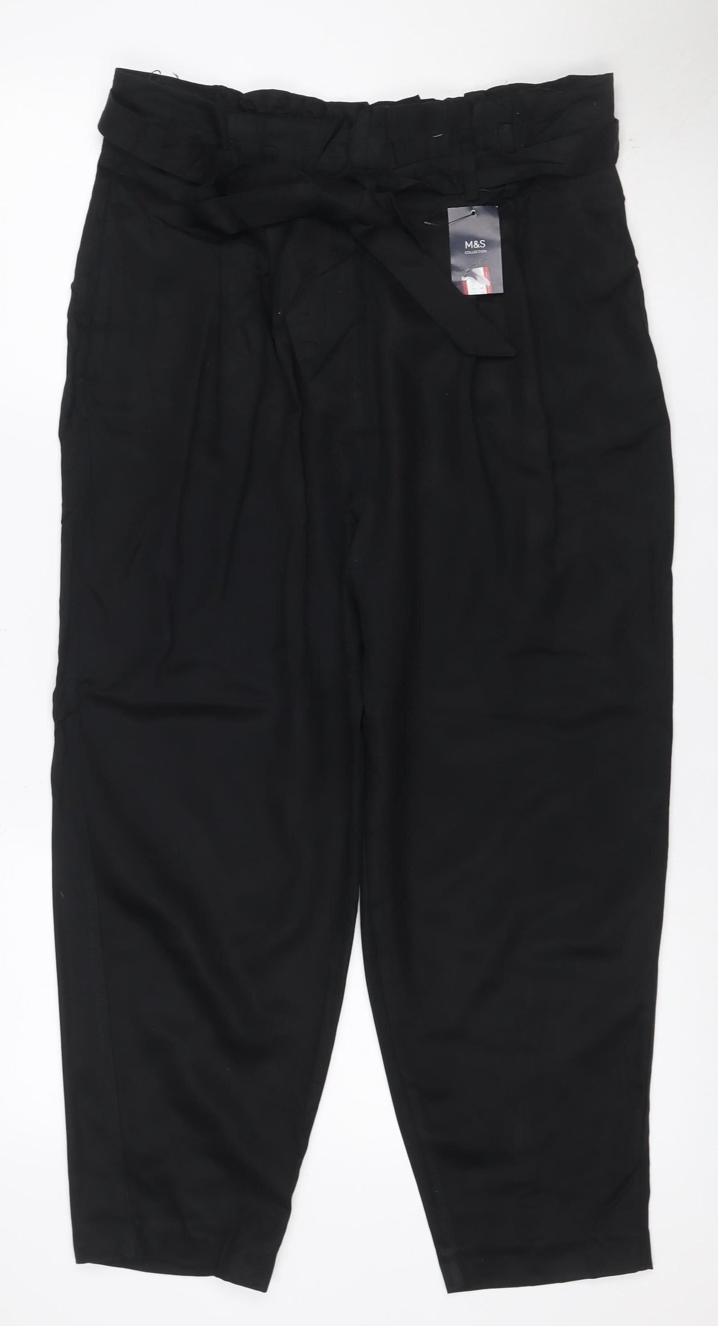 M&S Women’s Black Size 14 Short Lyocell Drawstring Trousers