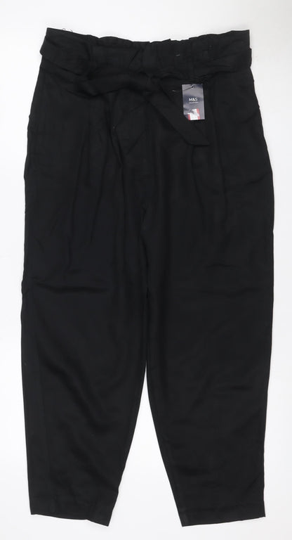 M&S Women’s Black Size 14 Short Lyocell Drawstring Trousers