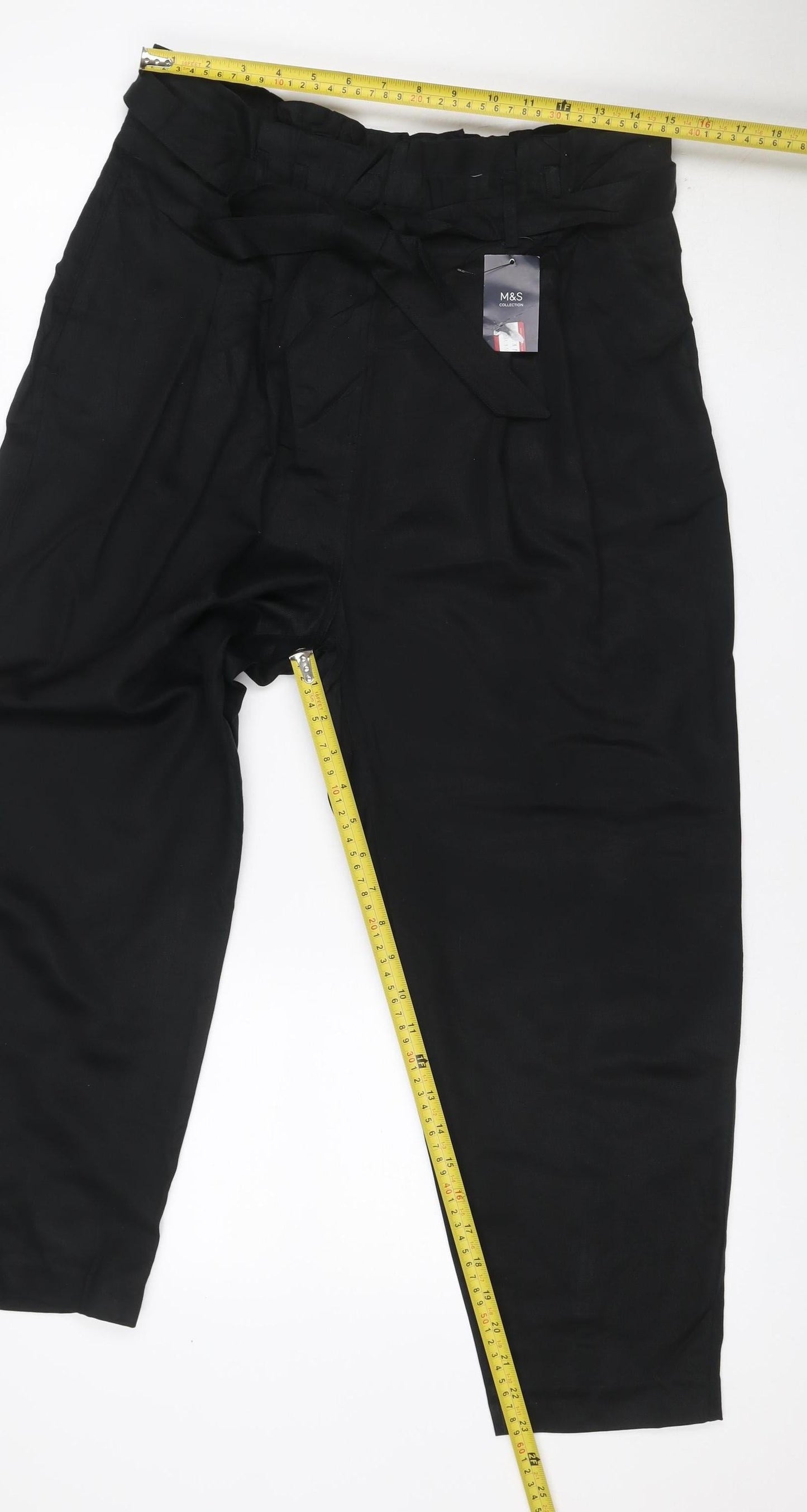 M&S Women’s Black Size 14 Short Lyocell Drawstring Trousers