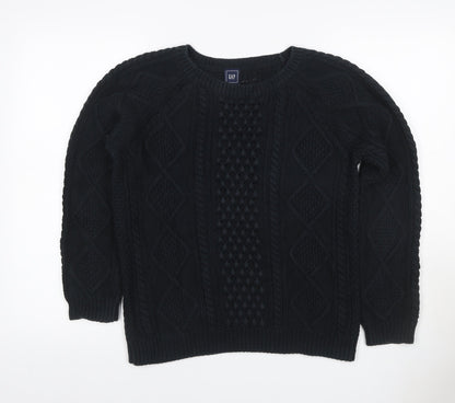 GAP Women Black M Cable Knit Cotton Crew Neck Pullover Jumper