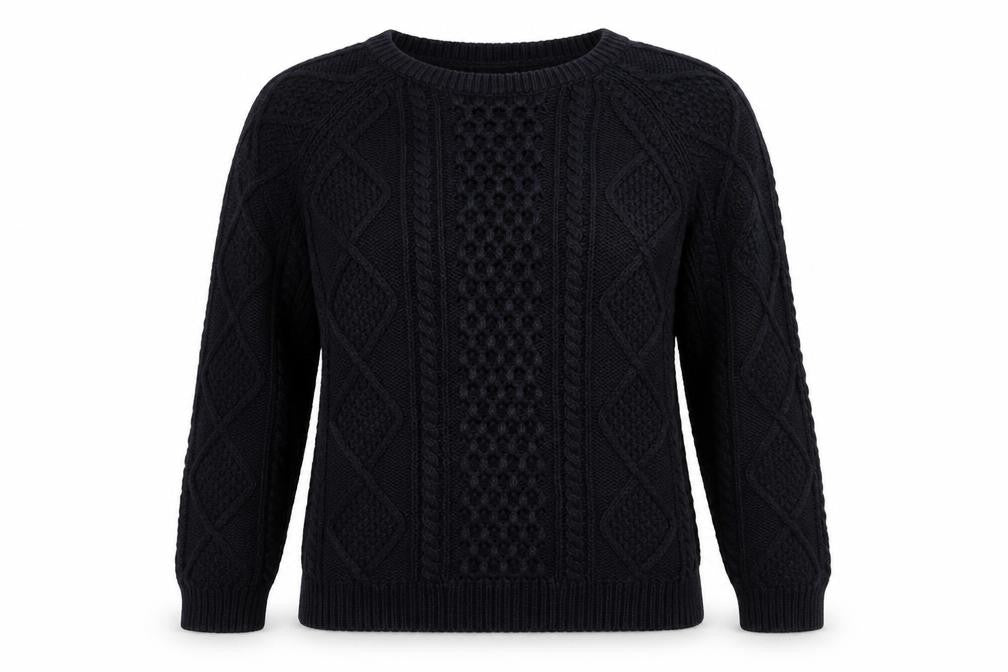 Gap Women Black M Cable Knit Cotton Crew Neck Pullover Jumper