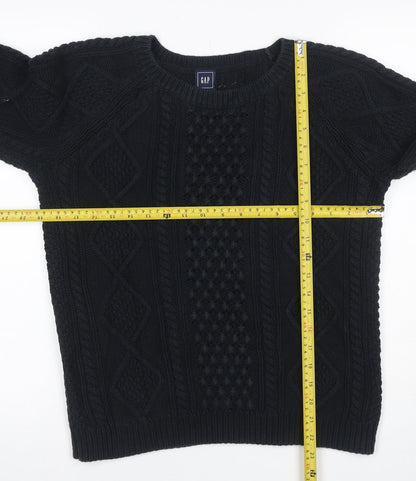 GAP Women Black M Cable Knit Cotton Crew Neck Pullover Jumper