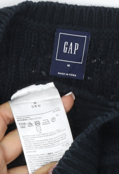 GAP Women Black M Cable Knit Cotton Crew Neck Pullover Jumper