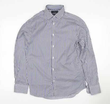 M&S Sartorial Men Blue Stripe Slim Fit Cotton Shirt 15 Long Sleeve