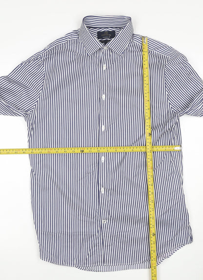 M&S Sartorial Men Blue Stripe Slim Fit Cotton Shirt 15 Long Sleeve