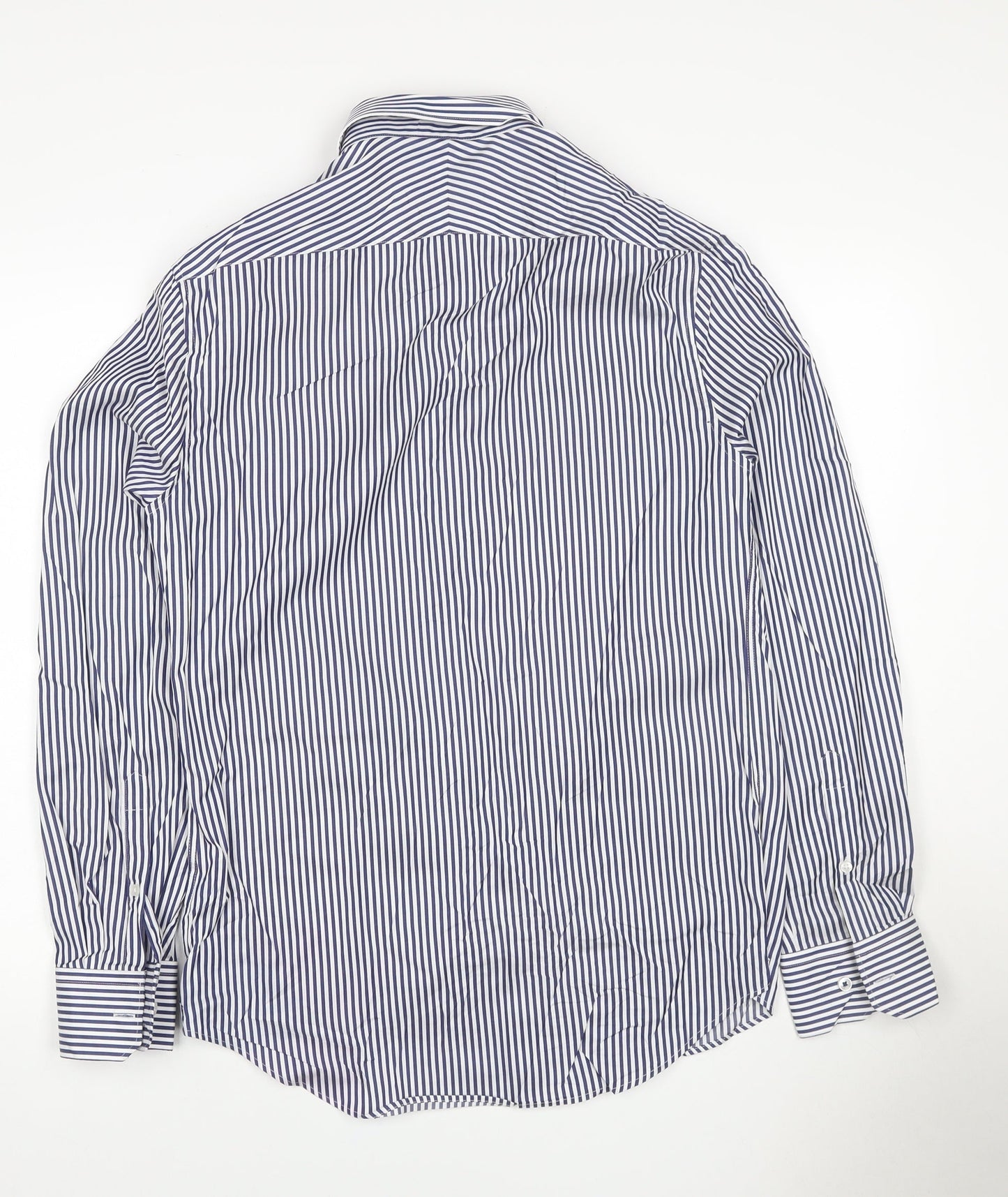 M&S Sartorial Men Blue Stripe Slim Fit Cotton Shirt 15 Long Sleeve