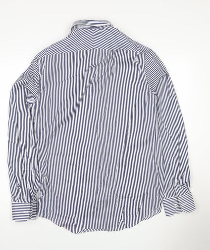 M&S Sartorial Men Blue Stripe Slim Fit Cotton Shirt 15 Long Sleeve