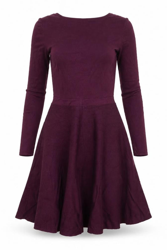 Oasis Women Purple XS Fit & Flare Knit V-Neck Long Sleeve Dress